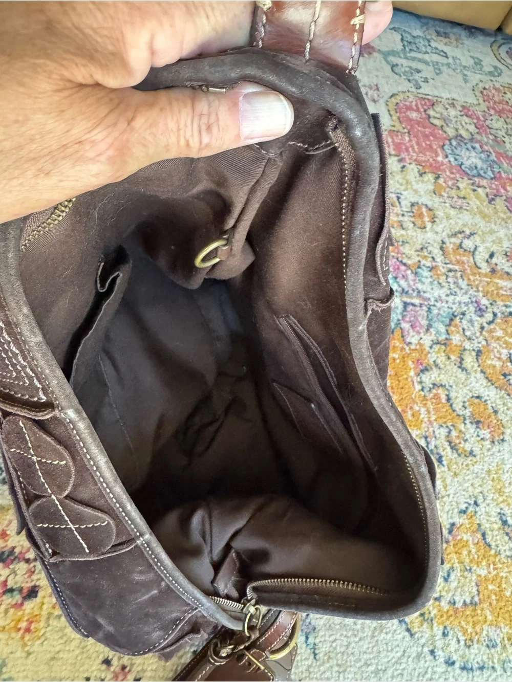 Coach Brown Suede Tote with Leather ID Tag - Picture 9 of 9
